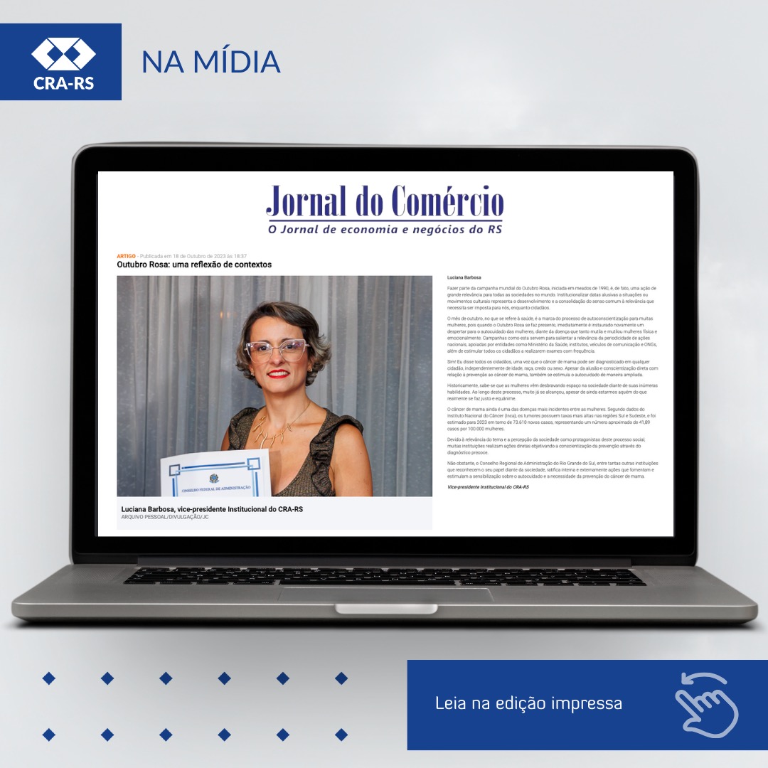Artigo da Vice-Presidente Institucional do CRA-RS sobre Outubro Rosa é divulgado no Jornal do Comércio